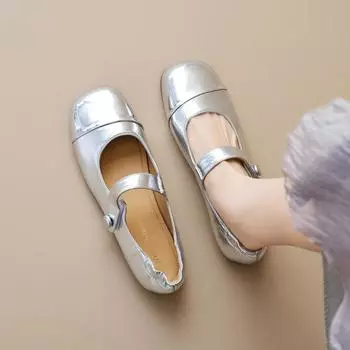Туфли «Мэри Джейн» женские, с одним ремешком, с неглубоким горлом, с мягкой подошвой, с круглым носком, цветные, плоские, одинарные 35 серебряный