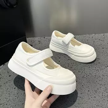 Туфли Мэри Джейн Женские сандалии Большая головка Платформа Холщовые Туфли 35 бежевый