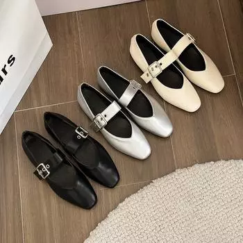 Туфли Мэри Джейн, женские туфли из натуральной овчины, новинка 2024 года, весенние художественные балетки, женские повседневные туфли большого размера на плоской подошве 35