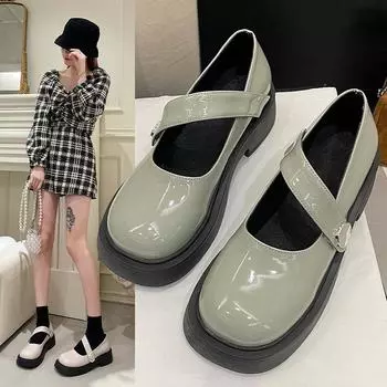 Туфли Мэри Джейн, женские туфли-лодочки, дизайнерские модные туфли с мелким круглым носком, массивные модельные туфли, офисные туфли, женские лоферы 35 зелёный