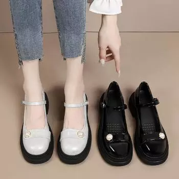 Туфли Мэри Джейн женские туфли на толстом каблуке и платформе туфли в британском стиле легкие кожаные туфли с пряжкой в одно слово 35 серебряный