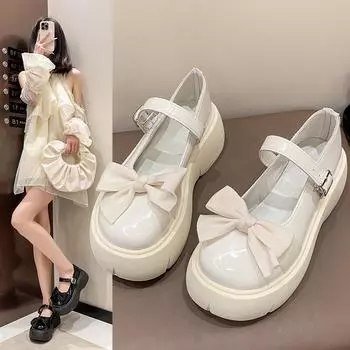 Туфли Мэри Джейн Женские Туфли С Толстой Подошвой Большие Туфли Лето Весна Бантик Мягкие Туфли Sister Single 35 чёрный