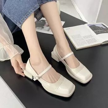 Туфли Мэри Джейн. Женские весенне-летние нишевые туфли с темпераментом на одинарной платформе. Туфли на толстом каблуке в стиле ретро. Французский квадратный носок. Маленькие кожаные туфли на низком каблуке. 37