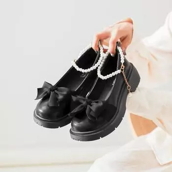 Туфли Мэри Джейн женские весенне-осенние туфли с жемчужным бантом, туфли-лодочки на толстом каблуке 40 белый