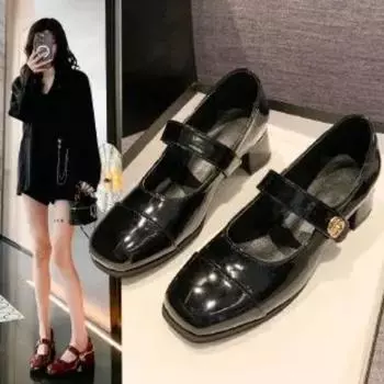 Туфли Мэри Джейн женские весна/лето новые толстые модные туфли со всем британским стилем с неглубоким носком 35