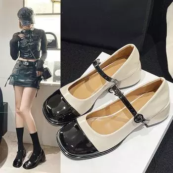 Туфли Мэри Джейн Женские взрывные летние одинарные туфли Женские туфли на среднем толстом каблуке в британском стиле с завышенной талией 35 чёрный