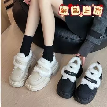 Туфли Мэри Джейн зима 2024 новые зимние ботинки на платформе британский стиль теплые бархатные маленькие кожаные туфли зимняя обувь 99