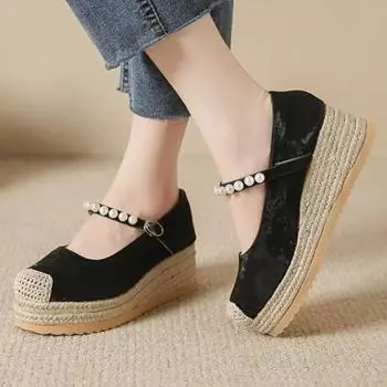 Туфли Marie Janes на высоком каблуке, новые туфли на танкетке и платформе, туфли для вечеринок, весна 2024, римские босоножки, туфли-лодочки, женские туфли Zapatillas 35 бежевый