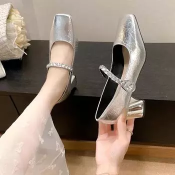 Туфли Marie Janes с квадратным носком, летние туфли на высоком каблуке 2024 года, новые дизайнерские брендовые туфли, элегантные туфли-лодочки Femme Zapatos 35 бежевый