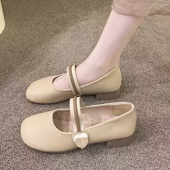 Туфли Mary Jane Doudou женские 2024 года, новые повседневные туфли на квадратном каблуке с мягкой подошвой, мягкие кожаные туфли с одной педалью на липучке 35