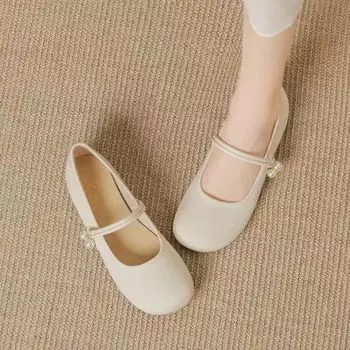 Туфли Mary Jane French Pearl Single, женские, универсальные, легкие, дышащие, с мягкой подошвой, на низком каблуке, износостойкие, маленькие кожаные туфли 35 абрикосовый