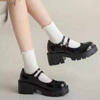 Туфли Mary Jane Small Leather, женские мокасины на толстой подошве, ретро-лакированные туфли на высоком каблуке в японском стиле JK Uniform Single Shoes 40 чёрный