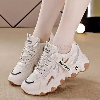 Туфли Matsuke Sole Round Toe Dad с сеткой для комфортной воздухопроницаемости. Модная и универсальная повседневная спортивная обувь. 39 бежевый
