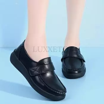 Туфли медсестры из натуральной кожи, женские, мягкие, дышащие и удобные, на плоской подошве, маленькие белые туфли, универсальная медицинская обувь 35 белый