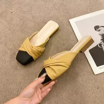 Туфли-мешки на низком каблуке, полутапочки, женская верхняя одежда 2024 года, новые весенние сандалии с плоской подошвой, полуподносы для одинарных тапочек в стиле знаменитостей из Интернета, женщины 35
