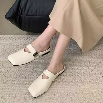Туфли-мешки с плоским дном и полутапочки для женщин 2024 года, новые французские туфли для ленивых бабушек Doudou Muller из мягкой кожи с полуподносом 35 коричневый