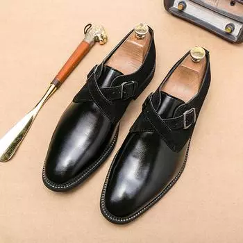 Туфли-монки в британском стиле, деловые кожаные туфли, мужские офисные туфли, туфли с острым носком, туфли для отдыха, банкета, свадебные туфли, большие размеры 38-48 38 чёрный