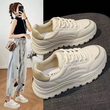 Туфли Muffin на толстой подошве белого цвета, женские осенние туфли Pops, универсальные, легкие, удобные, на шнуровке, повседневные кроссовки 35