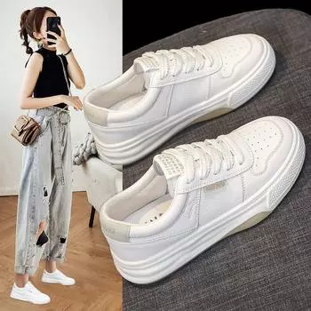 Туфли Muffin на толстой подошве белого цвета, женские, осенние, модные, легкие, удобные, на шнуровке, повседневные, спортивные, универсальные 35 белый