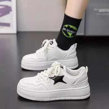 Туфли Muffin на толстой подошве, маленькие белые туфли, женские, корейские, весенние, новые, универсальные, маленькие, спортивные, увеличивающие рост, повседневные, для доски, прилив 35