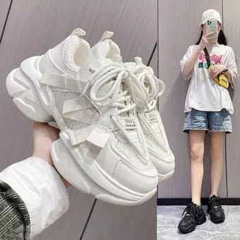 Туфли Muffin Pops с толстой подошвой, весенние и осенние, дышащие ремешки, с маленькими белыми туфлями, повседневная спортивная обувь 35 чёрный