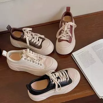 Туфли Muffin Thick Bottom Height Increased White Shoes Women Fall Hundred Tie Sports Relief Board Shoes 35 белый