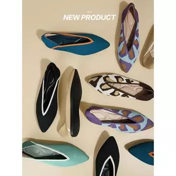 Туфли-мухи тканые заостренные одинарные туфли женские туфли яичные рулетики трикотажные на плоской подошве мягкие дышащие тканые туфли весна и осень 34