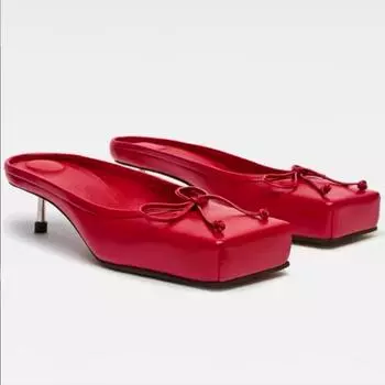 Туфли-мюли на платформе с квадратным носком и высоким каблуком, женские, новинка, весна-лето, слипоны, бабочка, бант, тонкие каблуки, босоножки, туфли-лодочки 35