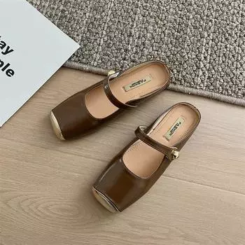 Туфли-мюли на плоской подошве, женские туфли-лодочки, весенние туфли, новые неглубокие туфли, сандалии Мэри Джейн 2024 года, модное женское платье, туфли-лодочки Zapatos Slingback 35 бежевый