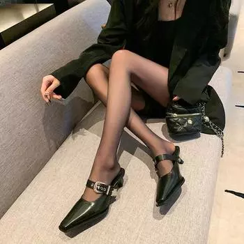 Туфли-мюли на среднем каблуке, женские туфли с квадратным носком, весенние брендовые шлепанцы с открытым носком, босоножки с открытой пяткой, туфли-лодочки, женские шлепанцы 35 чёрный