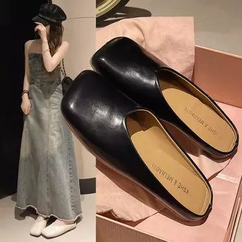 Туфли-мюли с квадратным носком, женские тапочки, летние босоножки с открытой пяткой, 2024, новые модные повседневные шлепанцы, женские шлепанцы Zapatillas 36 бежевый