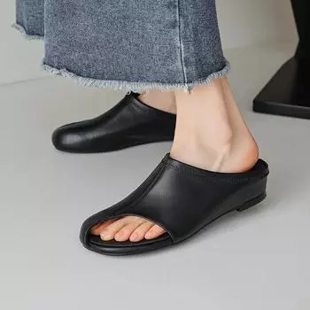 Туфли-мюли с открытым носком, женские туфли-лодочки из натуральной кожи высокого качества, ретро-тапочки, офисная женская повседневная обувь, женские сандалии на весну и лето 34 чёрный