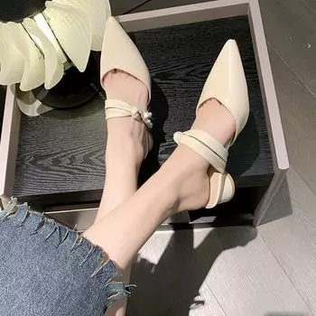 Туфли-мюли с жемчугом, женские летние сексуальные туфли-мюли на квадратном каблуке, женские сандалии 2024 года, новый корейский тренд, розовая обувь для вечеринок 35