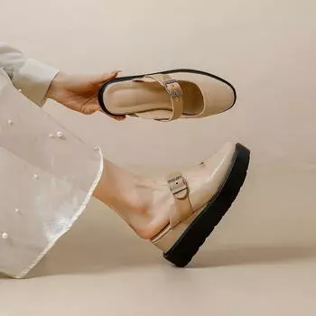 Туфли Muller на толстой подошве женские, модель 2024 года, новые французские сандалии с завязками на щиколотке, увеличивающие объем, на высоких каблуках с легкой подошвой 35