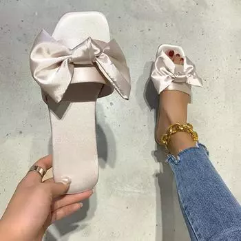 Туфли-мулы на плоской подошве, женские тапочки, атласные слипоны, женские туфли-лодочки, уличные тапочки, женские шлепанцы 43 чёрный