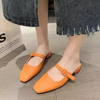 Туфли-мулы на плоской подошве, женские весенние новые неглубокие тапочки с жемчугом, сандалии Мэри Джейн, модное женское платье, Zapatos Slingback 35