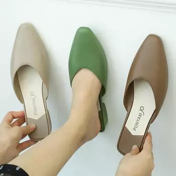 Туфли-мулы высшего качества, женские тапочки на плоской подошве с острым носком, женские пластиковые летние уличные домашние шлепанцы, Zapatilla Mujer 39 зелёный