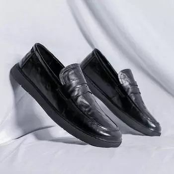 Туфли мужские кожаные с круглым носком, деловые, британские, повседневные, деловые, корейские, черные, с большим носком, на мягкой подошве 7982-R 38 чёрный