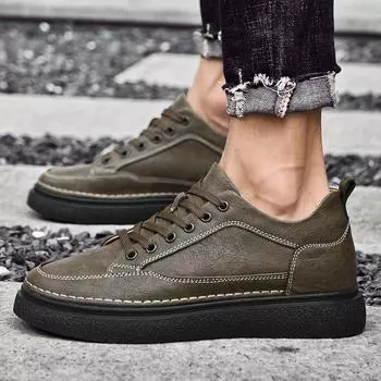 Туфли мужские на шнуровке модные повседневные кожаные мужские туфли для улицы британские дышащие весна осень платформа свадебные туфли мужские 6.5