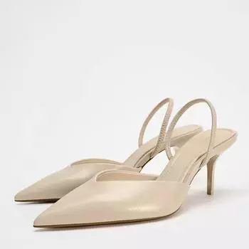 Туфли на каблуках из искусственной кожи для женщин Элегантные остроносые туфли на шпильках Туфли с открытой пяткой Лаконичные туфли на высоком каблуке Офисные женские туфли-лодочки 36