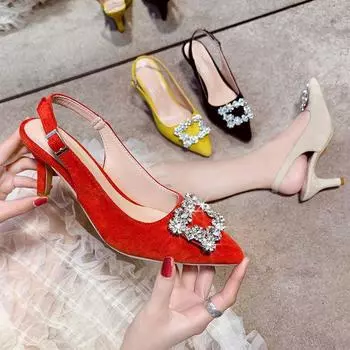 Туфли на каблуках из мягкой кожи, женские, с острым носком, нескользящие, брендовые, женские туфли-лодочки, модные, женские, со стразами, на высоком каблуке, jm87 35 абрикосовый