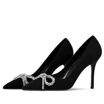 Туфли на каблуке для женщин Роскошная женская обувь Обувь для женщин Новые дизайнерские хрустальные туфли-лодочки Черные туфли на высоком каблуке Сексуальные кожаные с острым носком 35