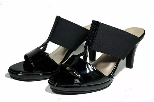 Туфли на каблуке-мюле из натуральной кожи, сделано в Японии, резина [Юрико Мацумото] (23см, черный) чёрный