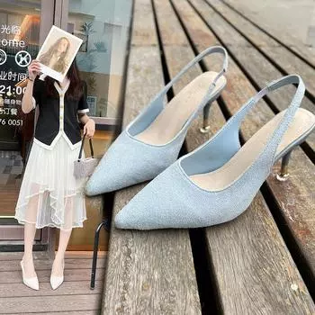 Туфли на каблуке Женская обувь Женские туфли-лодочки Твердые флоковые туфли с острым носком Туфли на высоком каблуке Летние женские шлепанцы 34 бежевый