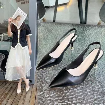 Туфли на каблуке, женская обувь, женские туфли-лодочки, однотонные кожаные туфли с острым носком, туфли на высоком каблуке, летние женские шлепанцы 34 бежевый