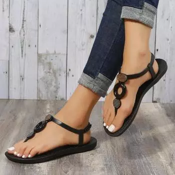 Туфли на каблуке женские плоские женские летние новые женские сандалии с открытым носком однотонные повседневные женские дышащие пляжные сандалии 38-39