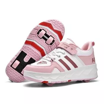 Туфли на колесах TUINANLE, женские молодежные уличные роликовые коньки, двухколесная спортивная обувь на роликах, мужские съемные многофункциональные кроссовки 35 розовый