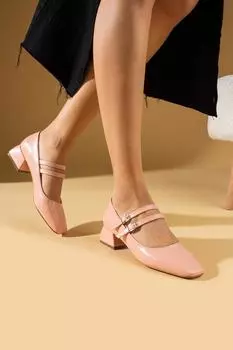 Туфли на квадратном каблуке с тупым носком с двойным ремешком 64-171-24