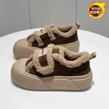 Туфли на липучке из хлопка с подошвой Muffin, женские зимние бархатные утолщенные, 2024, зимние новые туфли с одной педалью для хлеба, прилив 35