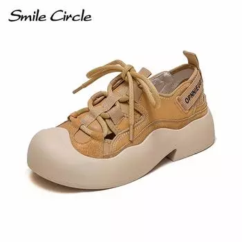 Туфли на массивной плоской подошве из натуральной кожи, с круглым носком, на шнуровке, с мягкой подошвой, низкие повседневные туфли в стиле ретро 36 жёлтый